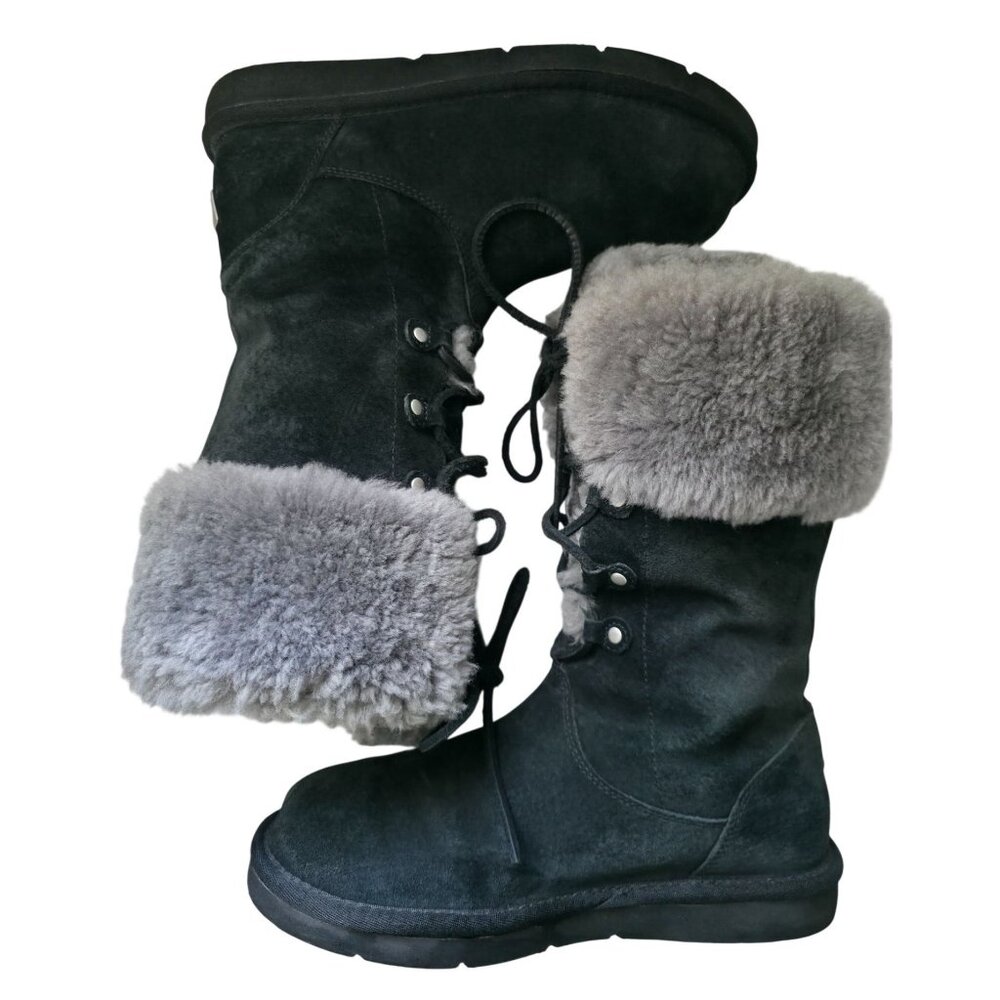 UGG Australia MONTCLAIR 1892 Black Tall Suede Shearling Winter Boots Women's 8 - Picture 3 of 11